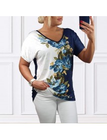 OVERSIZE  - LILALU BIELA ELASTICKÁ BLÚZKA aj pre MOLETKY - modré kvety